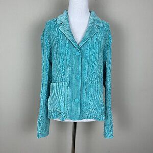 Rhonda Stark Jacket Womens Medium Textured Crinkle Button Front Cardigan Blazer‎